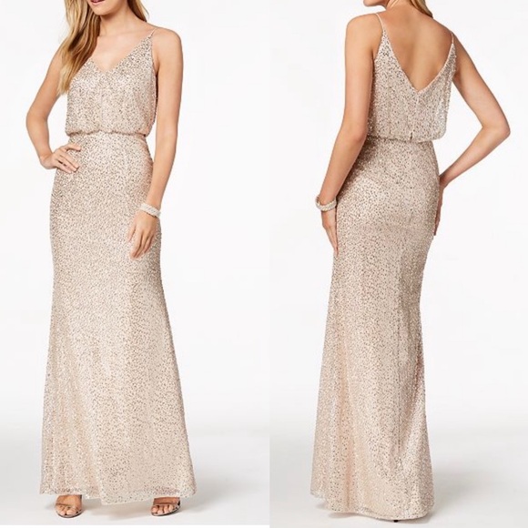 Adrianna Papell Dresses & Skirts - Adrianna Papell Sequined Blouson Champagne Gown